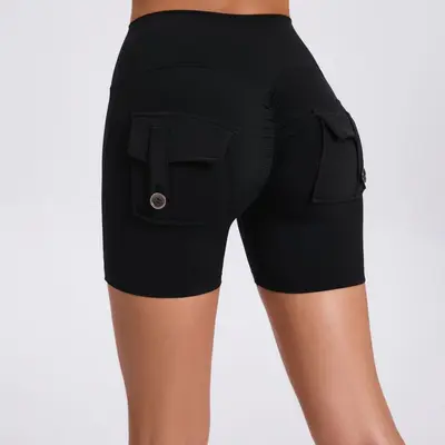 Kadın Yüksek Bel Kargo Tayt Şort, Düğmeli Kaldırıcı Hızlı Kuruyan Fitness Pantolonu - 10