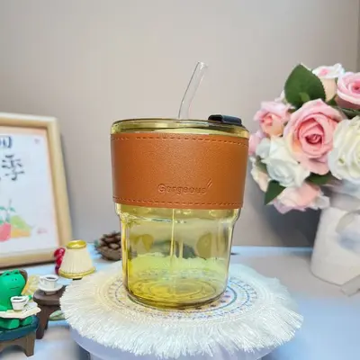 Bamboo-Pattern Glass Cup with Straw, Gift Coffee Cup - 7