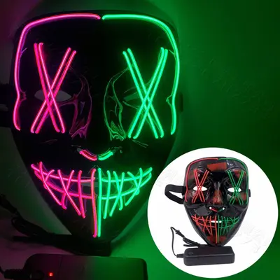 LED Light-Up Cold Light Halloween Mask, Black V-Shaped Ghost Dance Mask - 11