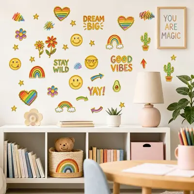 Smiley Rainbow Gold Foil Wall Stickers, Self-Adhesive