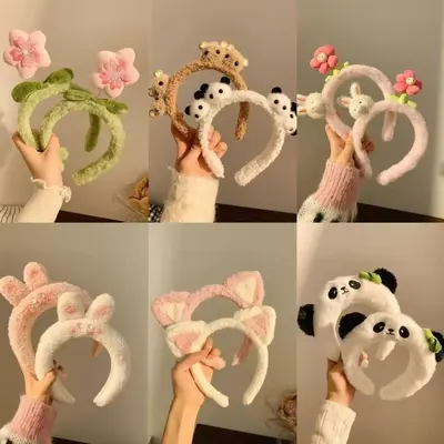 Peluş karikatür saç bandı, panda figürlü, kaymaz