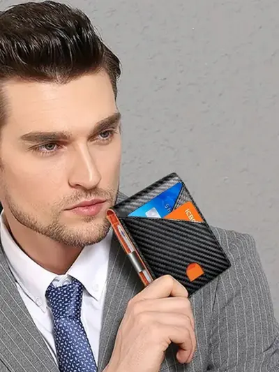 Men's Short Wallet with Carbon Fiber Pattern, Lightweight, Anti-Theft - 4