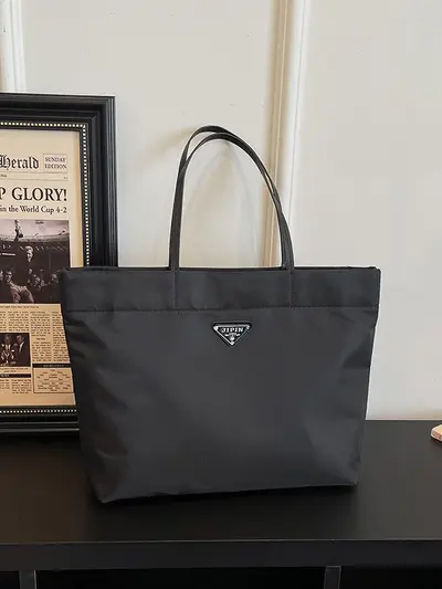 Waterproof Oxford Cloth Tote Bag, Waterproof Nylon Single-Shoulder Bag for Women, Large Capacity Shopping Bag, Black, Large Capacity, Lightweight