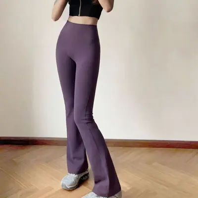 High-Waist Flared Yoga Pants, Micro-Brushed Fabric, Butt Lift, Pilates - 9