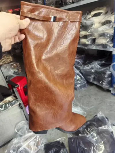 Damen-Modestiefel mit plissiertem Schaft, Blockabsatz, Große Größen - 12