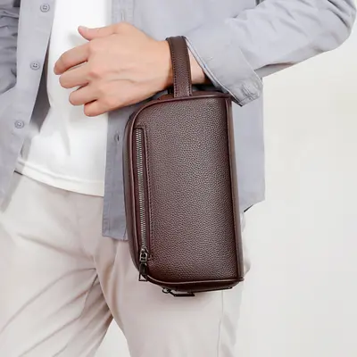 Men's Handbag with Fingerprint Lock, Litchi Grain and Coin Pocket - 8