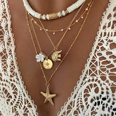 Personalized Soft Clay Pendant Necklace, Coconut Tree, Starfish and Flower Design - 8