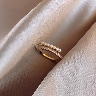 Korean luxury zircon pearl ring for women vintage niche design bow knot open adjustable ring hand jewelry - 13