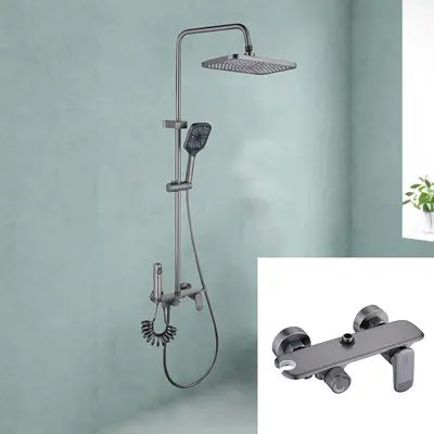 Hotel shower system, pressure boost, gray wall-mounted