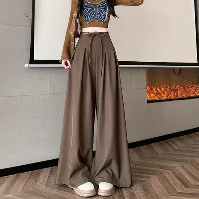 Damen-Anzughose mit weitem Bein, hoher Taille und lockerem Schnitt - 9