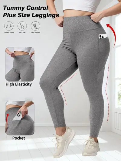Plus Size High-Waisted Tummy Control Women's Yoga Pants, High Stretch - 13