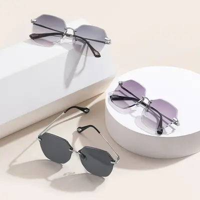 Women's Frameless Sunglasses, Gradient Lens, UV Protection - 5