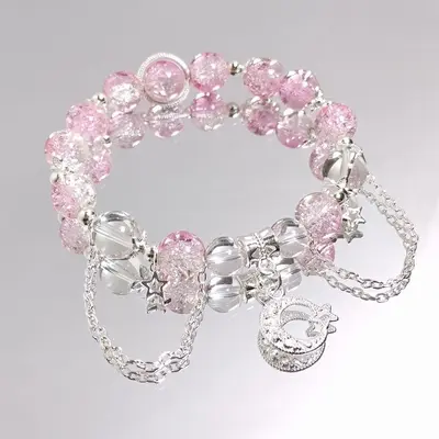 Women's Moon Crystal Beaded Bracelet, Versatile Design
