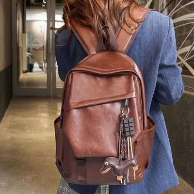Soft Leather Retro Backpack with Water-Resistant Laptop Compartment - 3