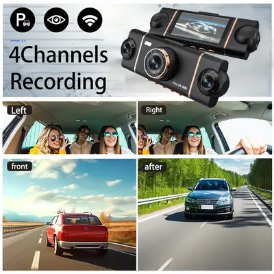 1080p Four-Channel Dash Cam with Simultaneous Recording, WiFi, Night Vision