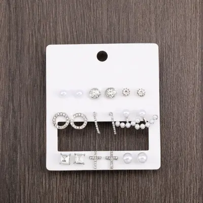 Multi-Pair Earring and Stud Set, Alloy Card-Mounted Earrings - 11