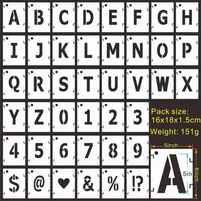 42-Piece Interlocking Alphanumeric Spray Painting Stencil Set for Walls - 11