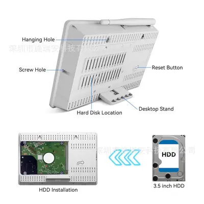 10.1 inç Wifi Ekranlı Kablosuz 8 Kanal 3.5 inç HDD Gözetleme Seti Kablosuz Paket 5 Megapiksel 5MP - 3