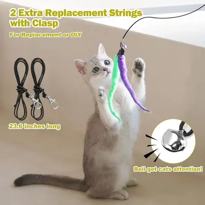 Kedi oyuncağı 11 parça set, tüylü yedek başlıklı üç bölümlü olta - 4