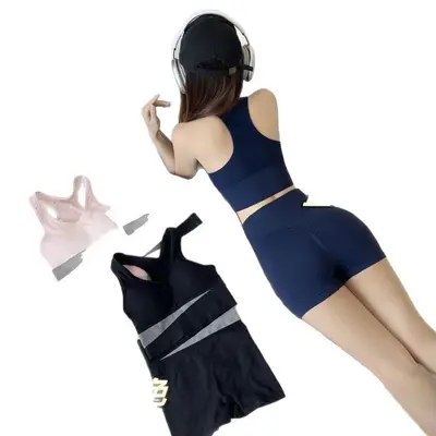 Peach Yoga Wear Set, Bra with Built-in Pads and High Waist Leggings - 6