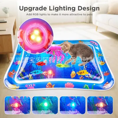 0.5 mm Thick Eco-Friendly PVC Pet Play Water Mat with Remote-Controlled LED Lights, Cat and Dog Water Mat, Ice Mat Toy