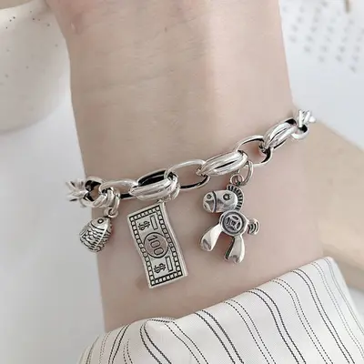 925 gümüş yıldız bilekliği, vintage stil - 12