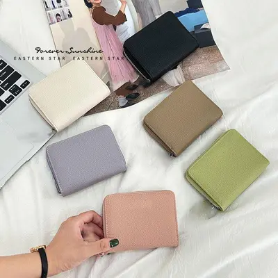 Slim Zipper Short Women's Bi-fold Minimalist Wallet