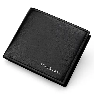 Men's Short Horizontal Wallet in Leather-Grain, Tri-Fold with Coin Pocket - 6