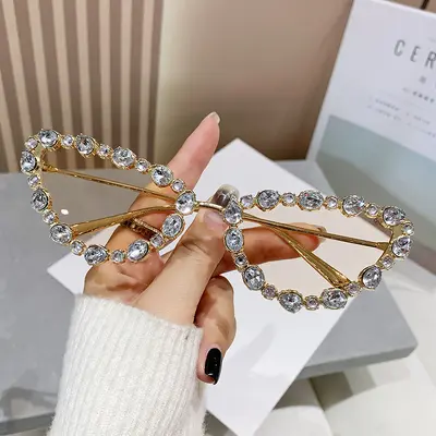 Retro Cat-Eye Sunglasses, Oversized Rhinestone Metal Frame - 10