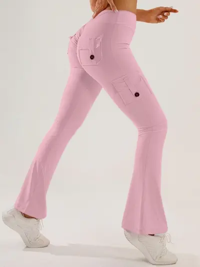 Women's Multi-Pocket Flared Cargo Yoga Pants for Outdoor Sports - 5