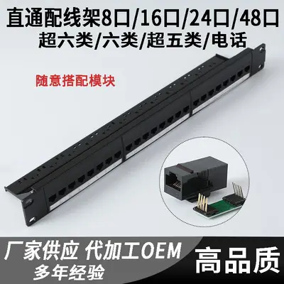 24-Port Cat6 Pass-Through Patch Panel, 48-Port Cat5e Telephone Panel