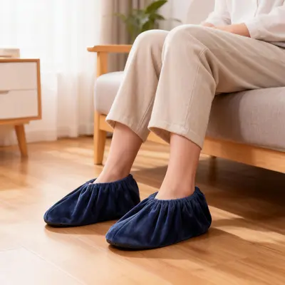 Washable Flannel Shoe Covers, Reusable with Non-Slip Sole - 9
