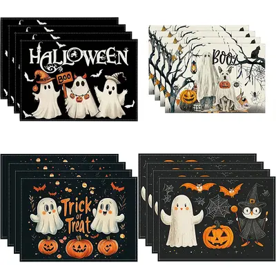 Halloween Ghost Linen Placemat, Waterproof for Restaurant Table
