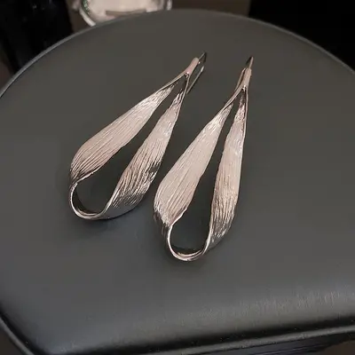 Metallic water drop leaf ear hook earrings for women
