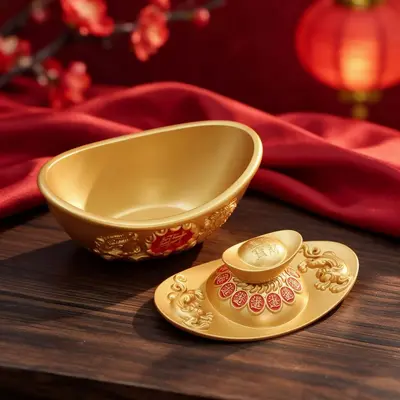 Kapaklı Feng Shui servet kasesi, külçe süs, ev dekorasyonu