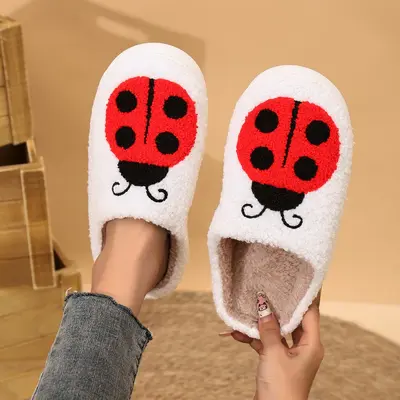 Embroidered Ladybug Home Slippers, Unisex, Memory Foam, Autumn Winter - 2