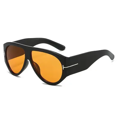 Oversized Pilot Sunglasses for Women, Black Frame, Brown Lens, UV Protection - 4