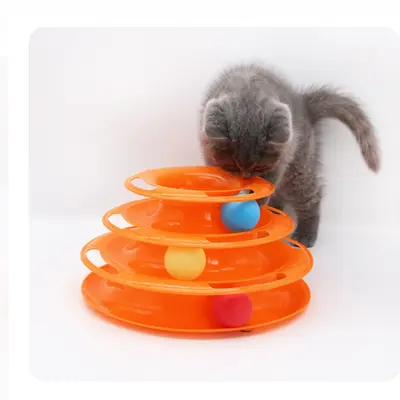Üç Katlı Topli Kedi Döner Tablası Etkileşimli Zeka Geliştirici Kedi Oyuncağı - 5