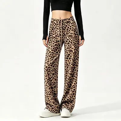 Damen-Yogahose mit Leopardenmuster und weitem Bein, hohe Taille - 7