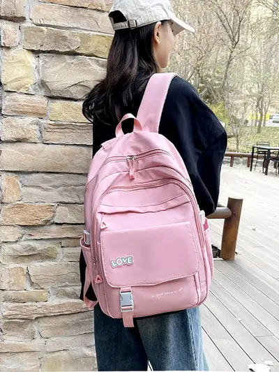 Color-Block School Backpack, Multi-Layer, Large Capacity - 4