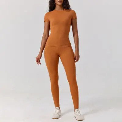 Kadın Yoga Kıyafeti İki Parça Set, Çıplak His, Bahar Yaz Spor - 9