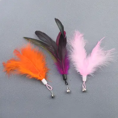 Feder-Katzenangel mit Glöckchen und austauschbarem Plüschkopf, interaktives Katzenspielzeu - 3