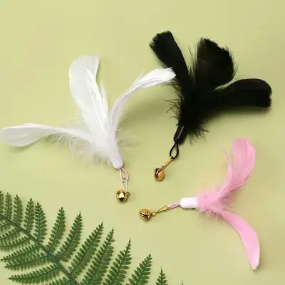 Cat Teaser Wand Toy with Replacement Feather Head and Bell - 10