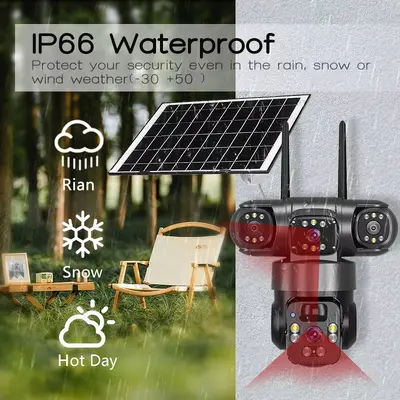 AOV Solar 4G Surveillance Camera 3-Lens 12MP High-Definition Night Vision Outdoor Monitor