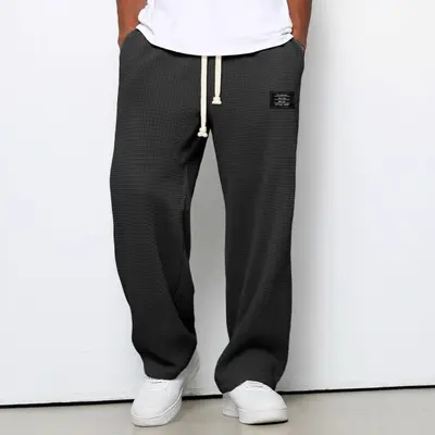 Herren-Waffelhose, gerade geschnittene Jogginghose, locker, Frühling/Herbst