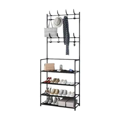 Multi-Layer Floor Shoe Rack with Integrated Coat and Hat Hanger