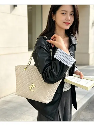 Damen-Tote-Bag groß, Vintage-Rautensteppung - 4