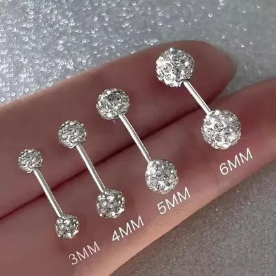 S999 Sterling Silver Sparkling Diamond Shattered Bead Earrings for Women, Niche High-end Screw Ear Bone Studs Sparkling Ear Jewelry