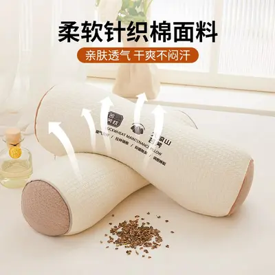 Full buckwheat pillow for cervical spine protection, adult sleep aid, bone belt preventing traction pillow, supports rigid cylindrical cervical spine pillow