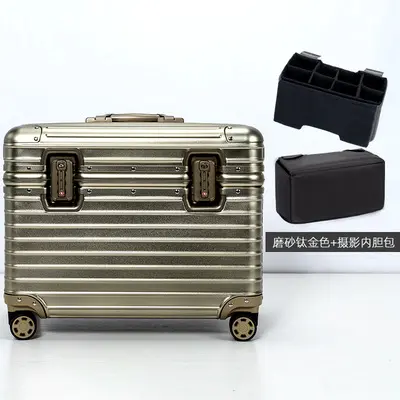 German full aluminum magnesium alloy flip-top camera long suitcase 18 inch wheeled small trolley suitcase men's suitcase - 13